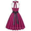 Grace Karin Retro Vintage Sweetheart Backless Halter Nylon-Coton Tyrian Red Party Picnic Dress CL008950-3